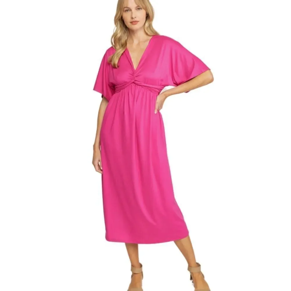 Fuchsia Front Knot Midi Dress
